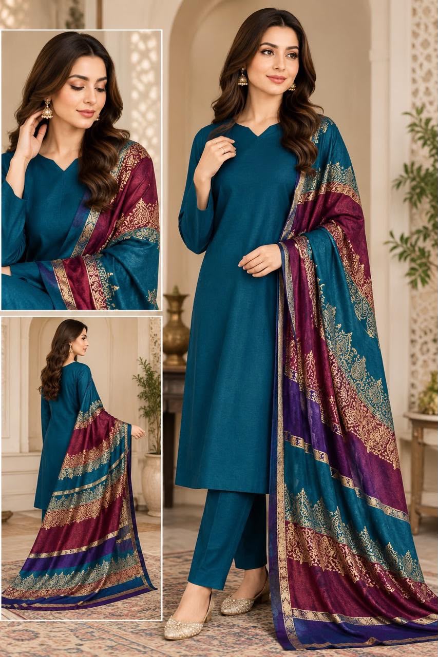 Dhanak embroidered luxury unstitched 3pc suit